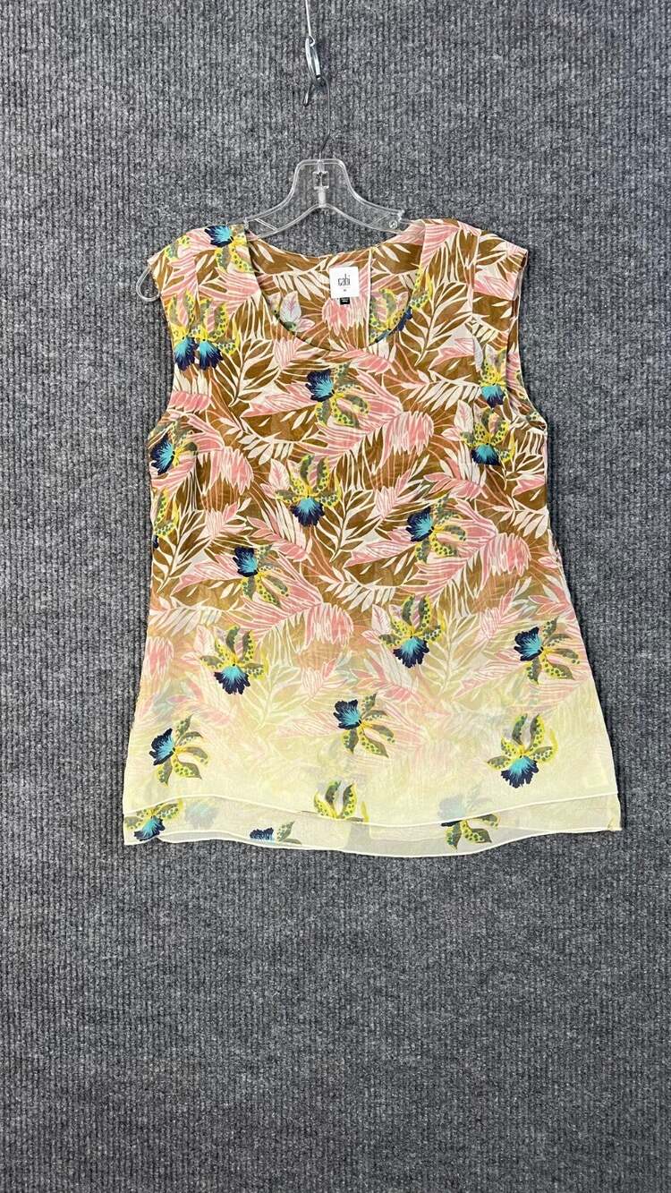 Cabi Blouse Womens Medium Floral Multi Color Split Back Boho Office Layered